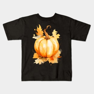 Fall Pumpkin Watercolor Art Kids T-Shirt